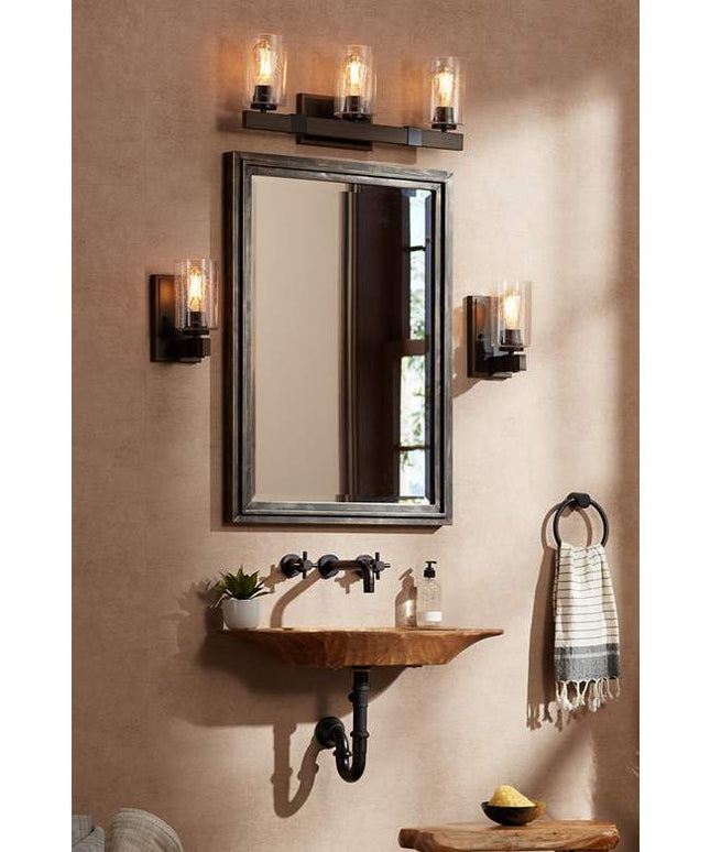 Franklin Iron Works Poetry 9" High Seeded Glass Wall Sconces Set of 2