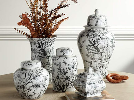 Prentiss Black and White 2-Piece Ceramic Ginger Jar Set