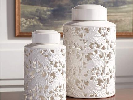 Angelique 12" High White Ceramic Jar with Lid