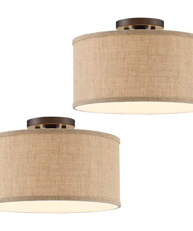 360 Lighting Adams Burlap Drum Shade Ceiling Lights Set of 2