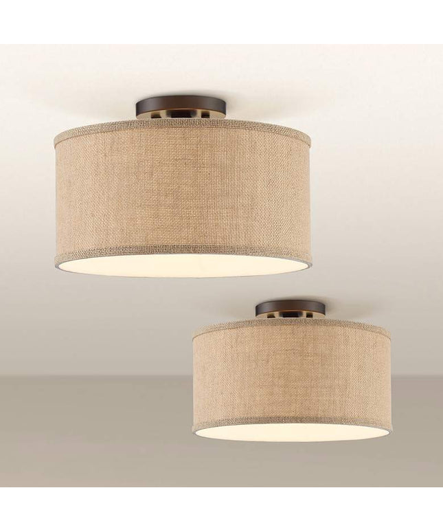 360 Lighting Adams Burlap Drum Shade Ceiling Lights Set of 2