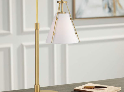 360 Lighting Brynn 25 1/2" High Cone Shade and Brass Dual USB Lamp