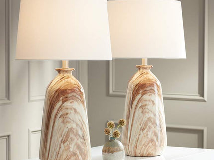 360 Lighting Carlton 28" Brown Faux Marble Table Lamps Set of 2