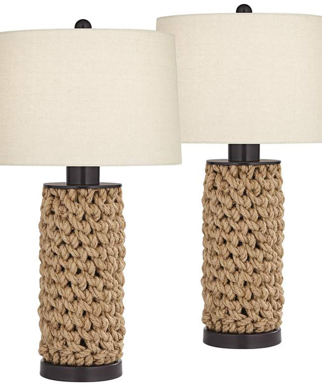 360 Lighting Ciera Natural Bronze and Rope Wrapped Table Lamps Set of 2