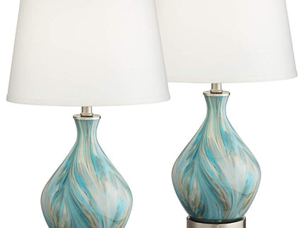 360 Lighting Cirrus Blue and Gray Art Glass Vase Table Lamps Set of 2