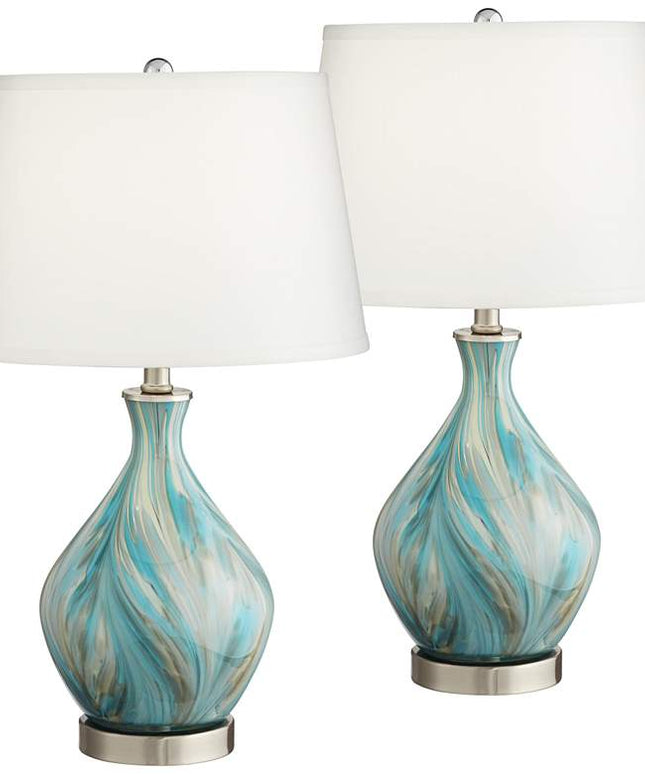 360 Lighting Cirrus Blue and Gray Art Glass Vase Table Lamps Set of 2