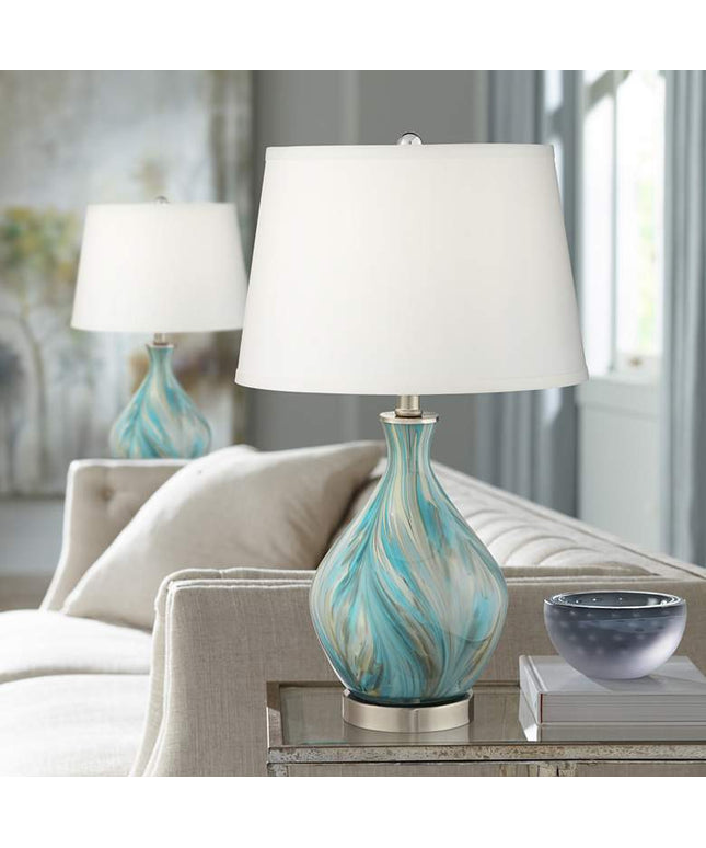 360 Lighting Cirrus Blue and Gray Art Glass Vase Table Lamps Set of 2