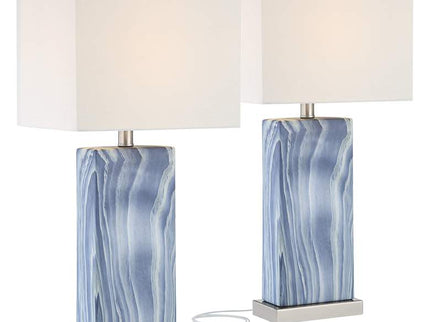 360 Lighting Connie 25" Blue USB Table Lamps with Dimmers Set of 2
