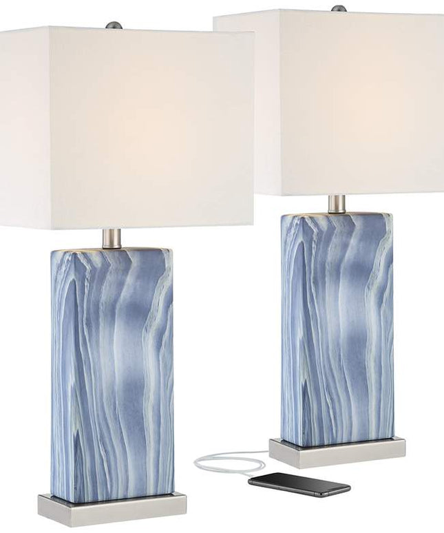 360 Lighting Connie 25" Blue USB Table Lamps with Dimmers Set of 2