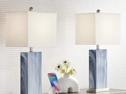 360 Lighting Connie 25" Blue USB Table Lamps with Dimmers Set of 2