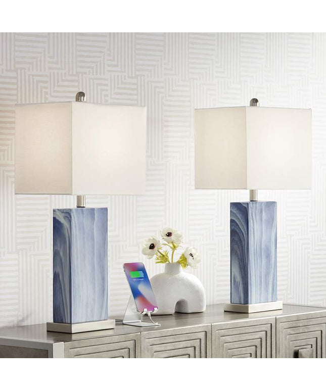 360 Lighting Connie 25" Blue USB Table Lamps with Dimmers Set of 2