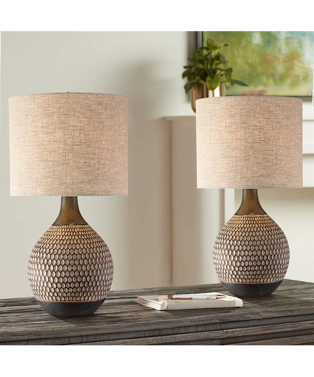 360 Lighting Emma 21" Brown Ceramic Mid-Century Table Lamps Set of 2