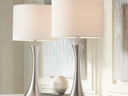 360 Lighting Gerson Brushed Nickel LED Table Lamps with Dimmers Set of 2