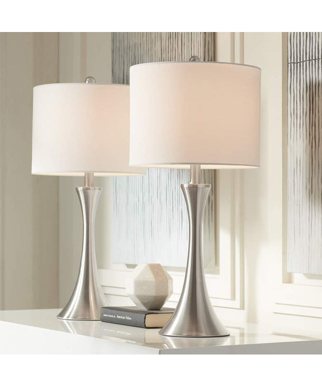 360 Lighting Gerson Brushed Nickel LED Table Lamps with Dimmers Set of 2