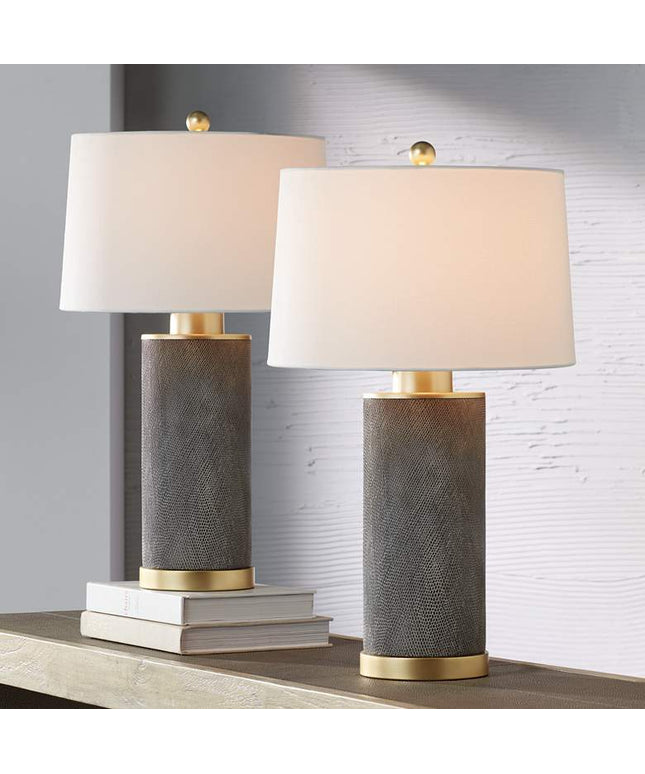 360 Lighting Gilson Gold Textured Gray Modern Ceramic Table Lamps Set of 2