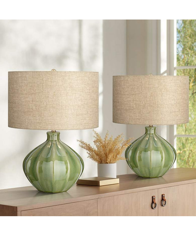 360 Lighting Gordy 20 1/2" Green Ceramic Accent Table Lamps Set of 2