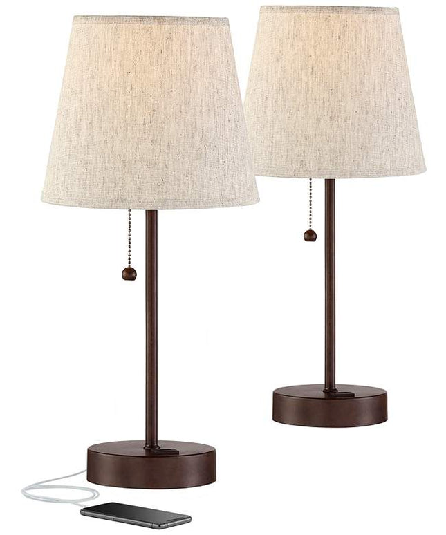 360 Lighting Justin 18 1/4" High Bronze USB Table Lamps Set of 2