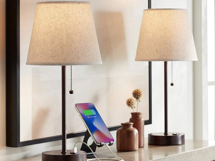 360 Lighting Justin 18 1/4" High Bronze USB Table Lamps Set of 2