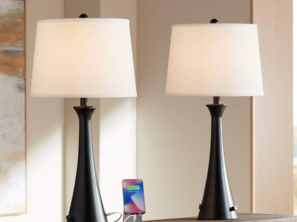 360 Lighting Karl 28 1/4" Black Finish Outlet-USB Table Lamps Set of 2