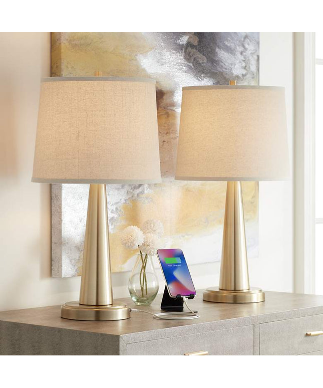 360 Lighting Karla 25" Brass Finish Modern USB Table Lamps Set of 2