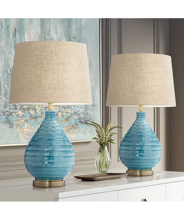 360 Lighting Kayley 24" High Modern Blue Ceramic Table Lamps Set of 2