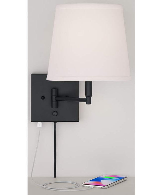 360 Lighting Lanett Black Plug-in Swing Arm USB Wall Lamps Set of 2