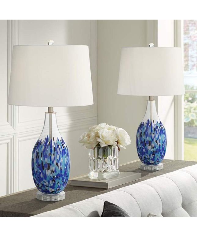 360 Lighting Marnie 27 3/4" Blue Art Glass Table Lamps Set of 2