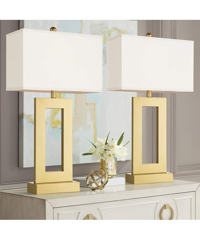 360 Lighting Marshall Modern Luxe Gold Open Rectangle Table Lamps Set of 2