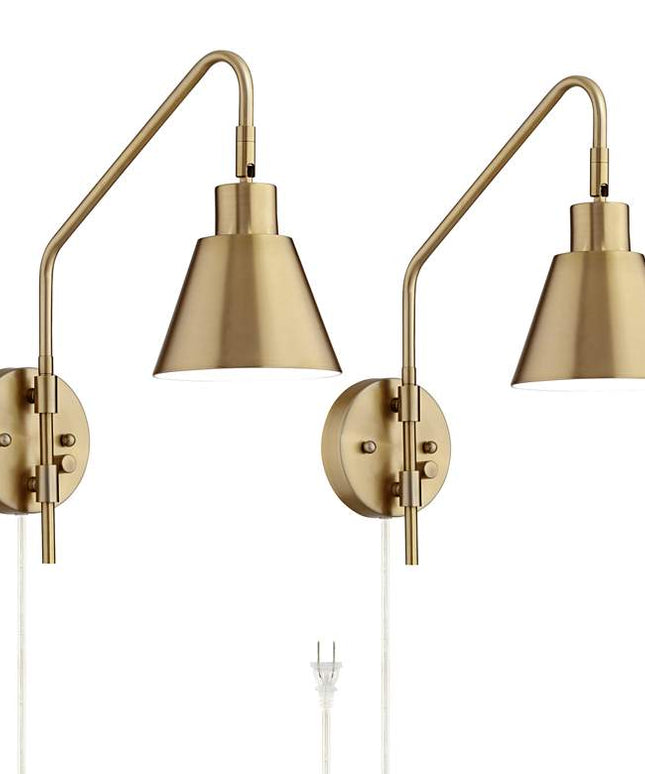 360 Lighting Marybel Antique Brass Plug-In Swing Arm Wall Lamps Set of 2