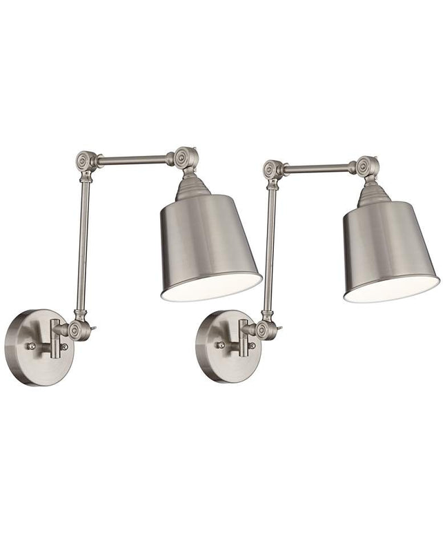 360 Lighting Mendes Adjustable Brushed Nickel Hardwire Wall Lamps Set of 2
