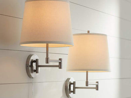 360 Lighting Oray Brushed Nickel Swing Arm Plug-In Wall Lamps Set of 2