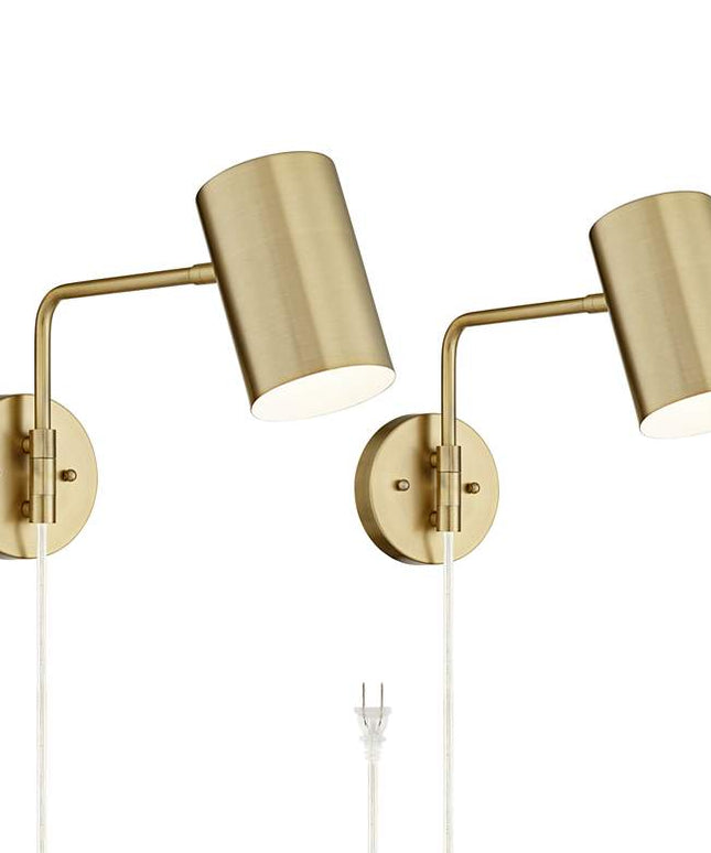 360 Lighting Patt Brushed Brass Swing Arm Plug-In Wall Lamps Set of 2
