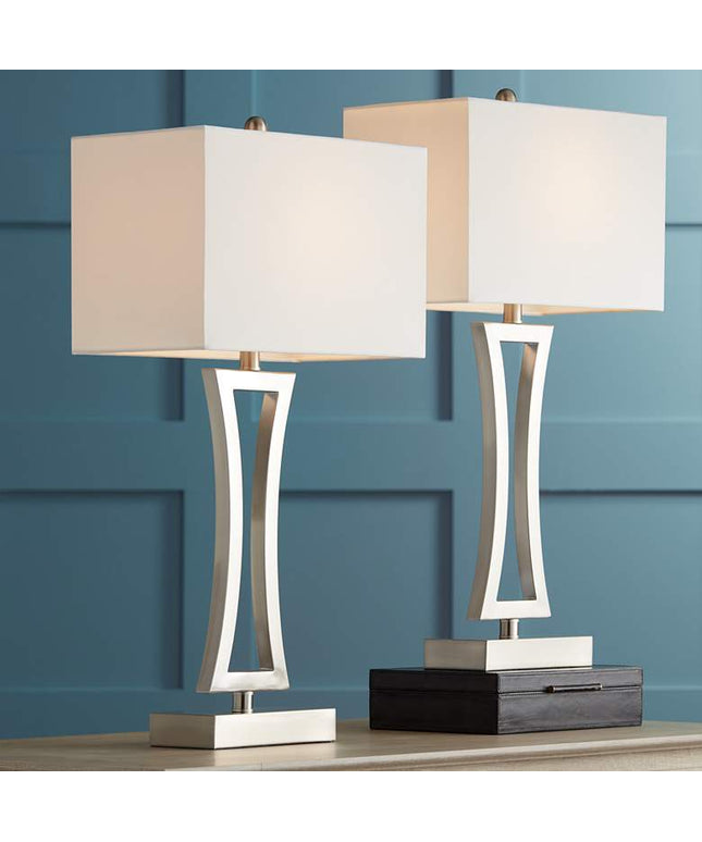 360 Lighting Roxie 31" High Brushed Nickel Metal Table Lamps Set of 2