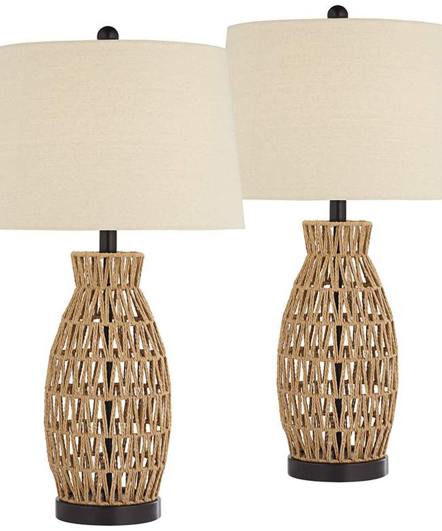 360 Lighting San Carlos 27" Rattan Wicker Table Lamps Set of 2