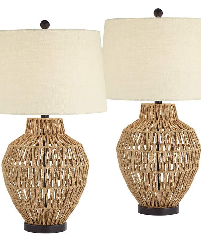 360 Lighting San Marcos 27" Natural Wicker Metal Table Lamps Set of 2
