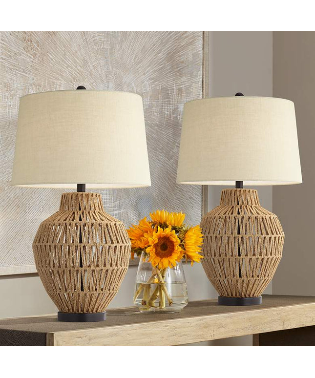 360 Lighting San Marcos 27" Natural Wicker Metal Table Lamps Set of 2