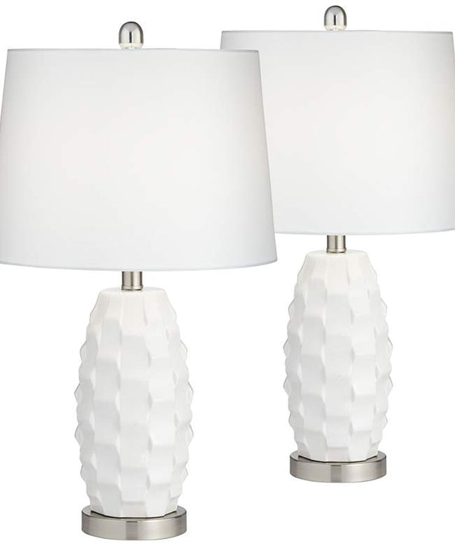 360 Lighting Scalloped 24 1/2" Ceramic LED Lamps with Dimmers Set of 2