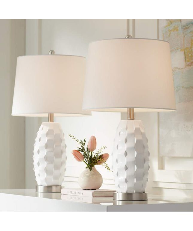 360 Lighting Scalloped 24 1/2" Ceramic LED Lamps with Dimmers Set of 2