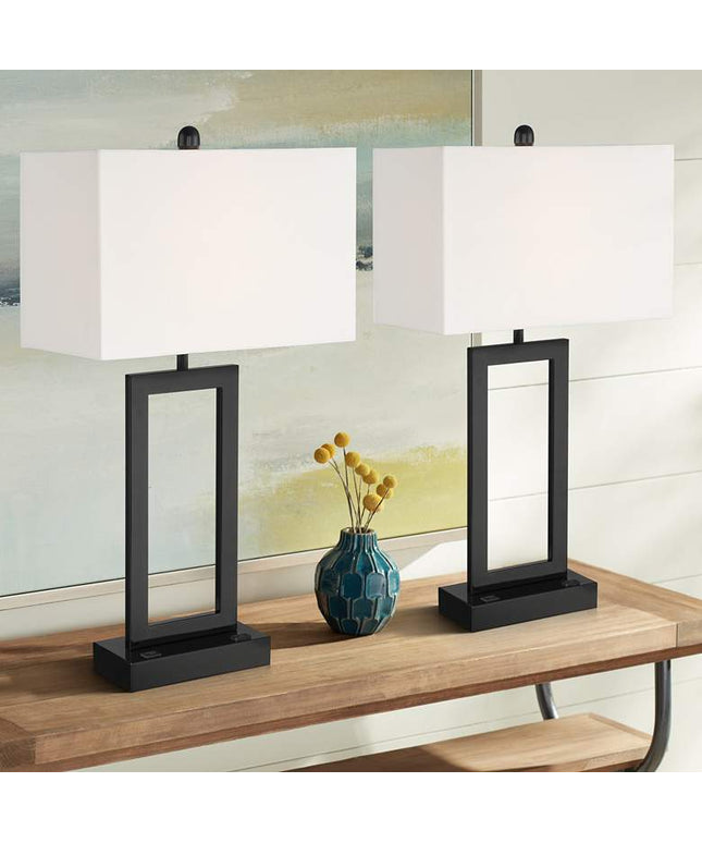 360 Lighting Todd 30" Open Base USB and Outlet Table Lamps Set of 2