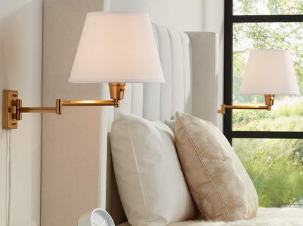 360 Lighting Valentine Warm Gold Swing Arm Plug-In Wall Lamps Set of 2