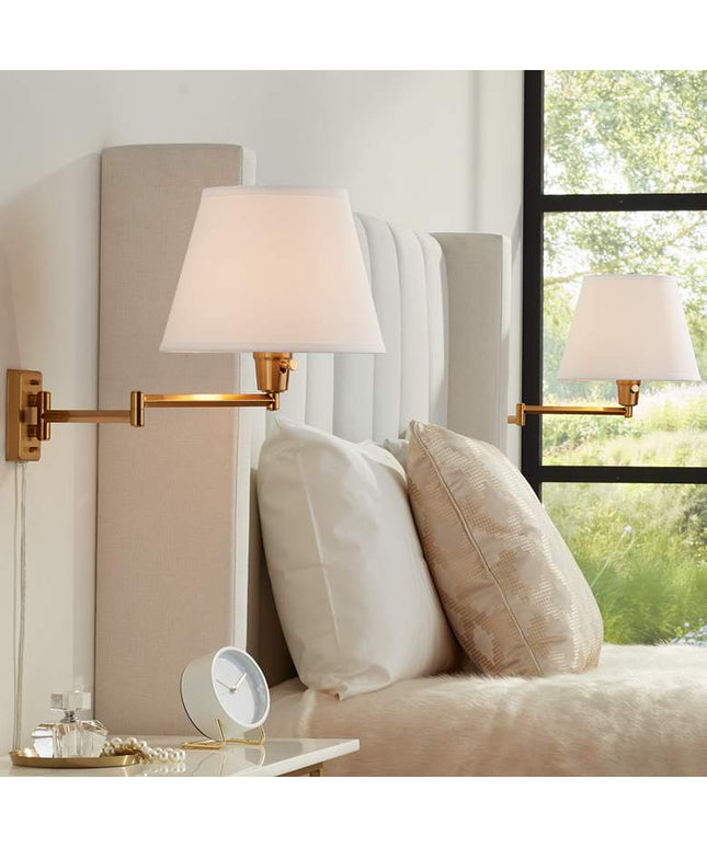 360 Lighting Valentine Warm Gold Swing Arm Plug-In Wall Lamps Set of 2