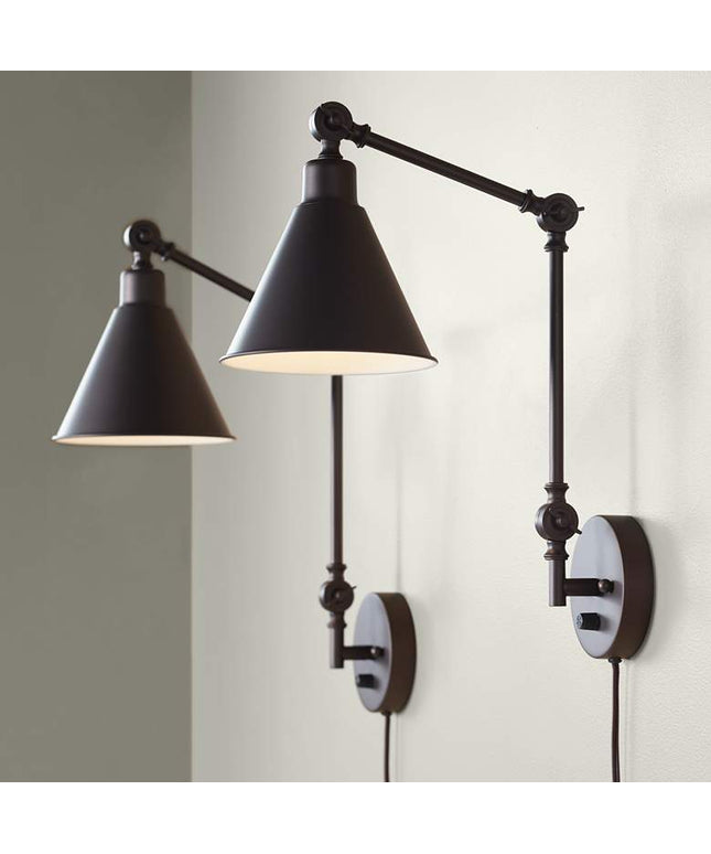 360 Lighting Wray Bronze Metal Adjustable Plug-In Wall Lamps Set of 2