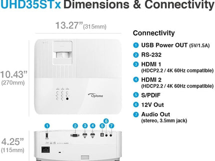Optoma UHD35STX 4K UHD Short Throw Gaming and Home Entertainment Projector