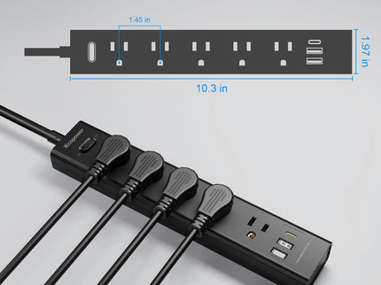 2 Pack Power Strip Surge Protector-5 Widely Spaced Outlets 3 USB Port