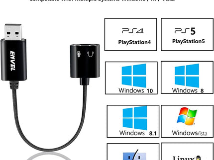ENVEL USB to 3.5mm Audio Adapter,External Stereo Sound Card