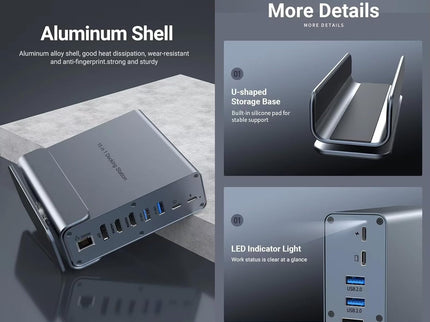 Laptop Docking Station 3 Monitors, 15-in-1 USB-C Dock Station Hub