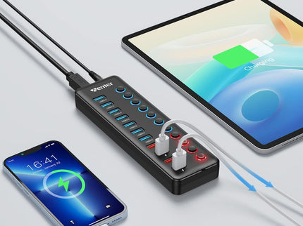 Powered USB 3.0 Hub, Winter 11-Port Hub Splitter