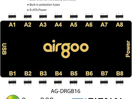 Airgoo 16-Port ARGB Controller – SATA Powered Lighting Hub, SignalRGB/OpenRGB Software, AG-DRGB16
