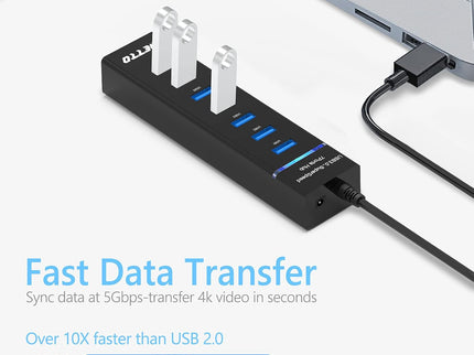 7-Port USB 3.0 Hub, IVETTO Data USB Hub