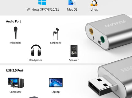 USB Sound Card, 7.1 Channel External Microphone Audio Jack Adapter